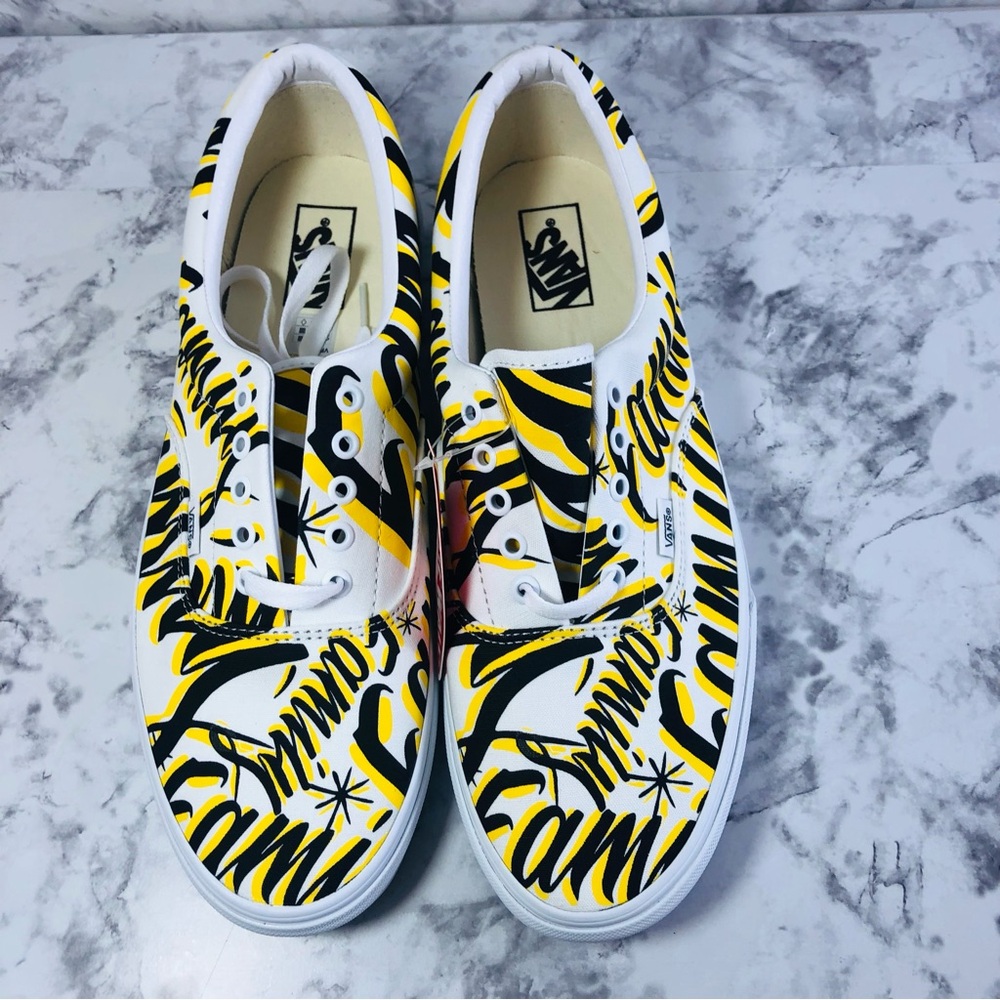 Vans Family OFF THE WALL White and Yellow Graphic Sneakers 721454 MEN SIZE 13 .